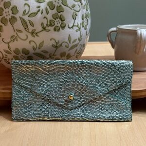 Meanwhile, Back On The Farm, Aqua, stingray, leather envelope wallet